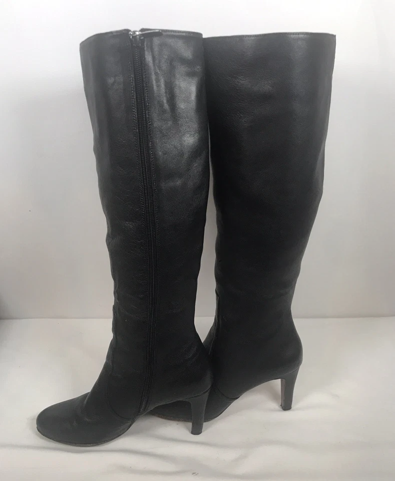 Elie Tahari Mujer Cuero Negro Hasta la Rodilla Puntera Almendra Bota Estilo KRR1K201 Talla 7 Foto 3 de 4