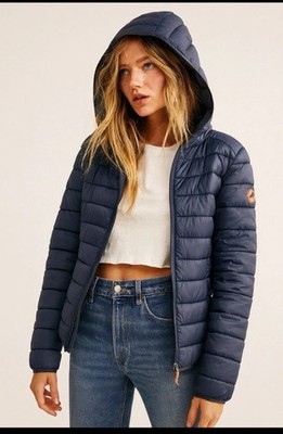 Save The Duck Ultra Light Jacket Blue Hooded Puffer Coat 0 XS Animal Free