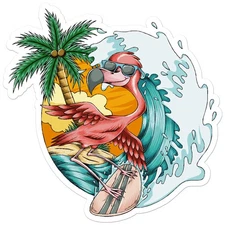 Flamingo Surfing Beach - Vinyl Decal Sticker - Car Window Laptop - ebn7907