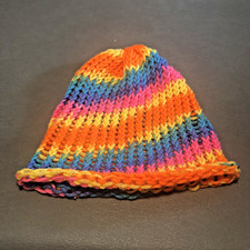 Handmade Crochet Beanie Hat Rainbow Bright Colors 10 x 10 Inches