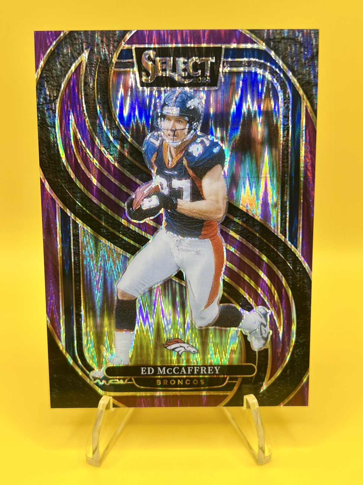 2024 Panini Select - Premier Level Ed McCaffrey #154 Purple Shock Prizm /360