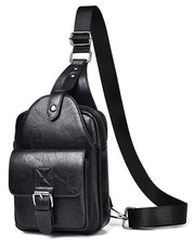Men's Leather Crossbody Sling Bag Anti-Theft Black