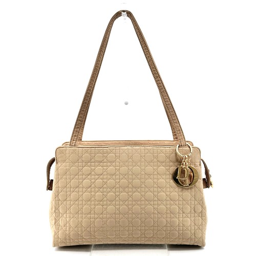Christian Dior Lady Dior Cannage Bag Beige Nylon Vintage Authentic [Rank AB]