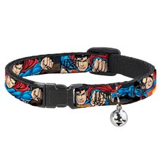 Cat Collar Breakaway with Bell Superman Metropolis Face-Off NARROW Fits 8.5-12"