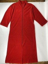 Vtg Vanity Fair Women's M Full Zip Housecoat Robe Red Black Trim Fleece USA Made