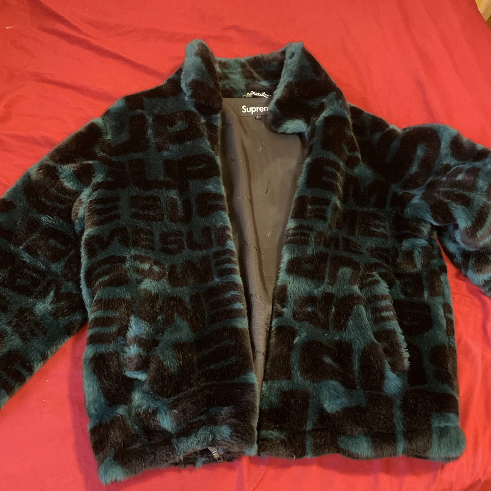 Blouson bomber répéteur fausse fourrure SUPREME 18SS vert sarcelle foncé taille L légèrement utilisé