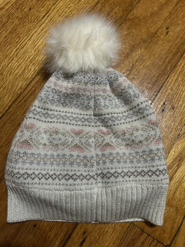 Gap Kids Girl tan pink knit fleece lined Pom Pom beanie size L/XL - Picture 2 of 6