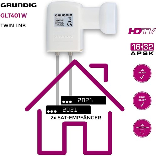 GSS Twin LNB GLT 401 + Aufdrehhilfe - Weiss mit LTE Filter - 2 Teilnehmer - Bild 3 von 8
