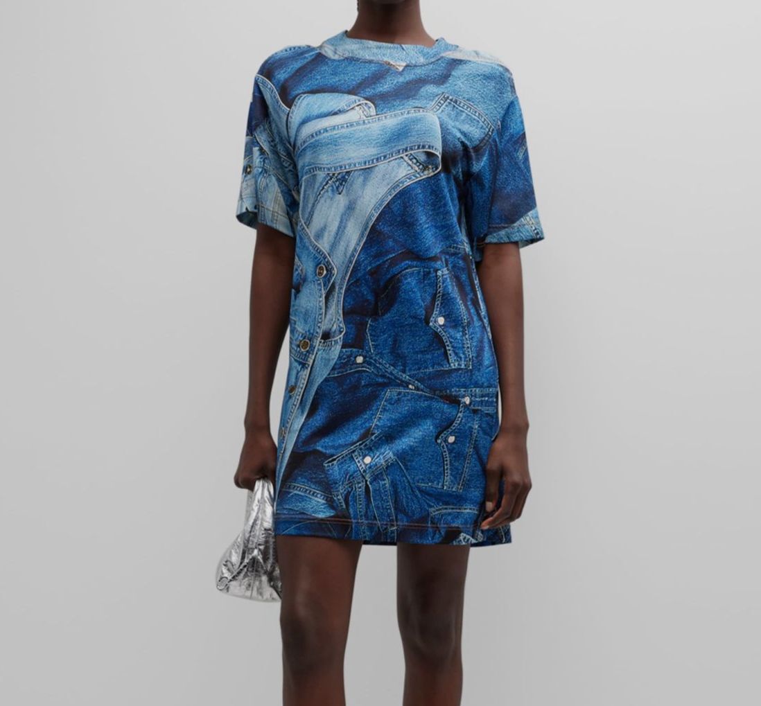 $535 Moschino Jeans Women Blue Short-Sleeve Jean Print T