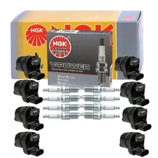 NGK 8 Ignition Coils & 8 V-Power Spark Plugs Kit For Cadillac Chevrolet
