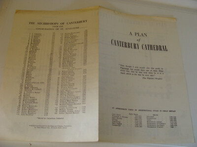 Plan Canterbury Cathedral UK History map (done 1925 archbishops monuments c 1961