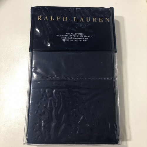 Ralph Lauren 624 Solid Sateen Polo Navy KING Pillowcases NIP RETAIL