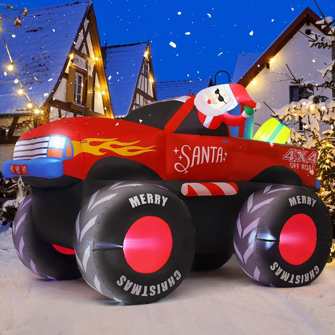 7 FT Christmas Santa Monster Truck Inflatable Outdoor Blow Lawn LED
