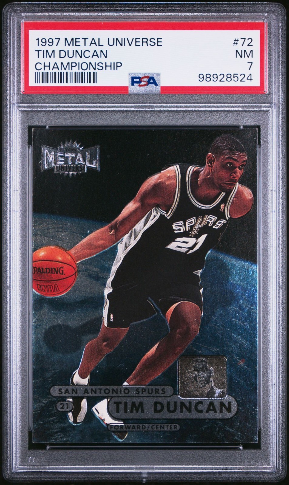 1997-98 Metal Universe Championship Preview - #72 Tim Duncan (RC) PSA 7