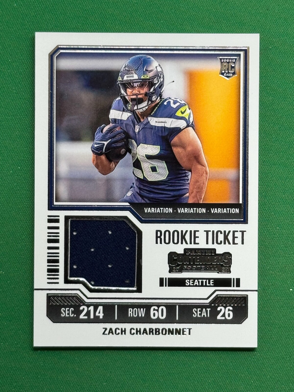 2023 Panini Contenders Rookie Ticket Swatch Variations #TS38V Zach Charbonnet RC