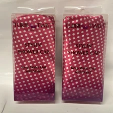 2 Pack - Turbie Twist Stylin' Shower Cap  Waterproof,Satin Fabric, Pink Dot.