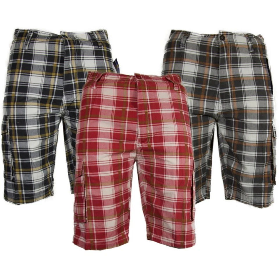 Men's Cargo Shorts Plaid Checkered Lightweight Casual Button Multi Pocket Shorts