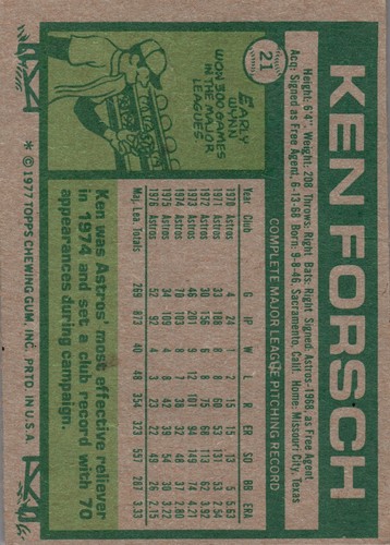 1977 Topps # 21 Ken Forsch Houston Astros - Picture 2 of 2
