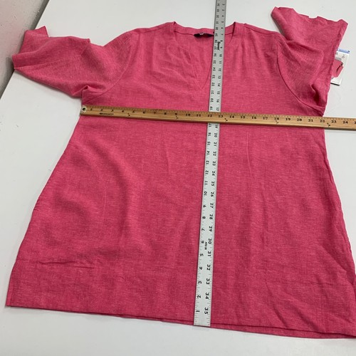 Lands End Blouse Women L Large Pink Split Neck Quarter Sleeve Tunic Linen Blend - Picture 9 of 15
