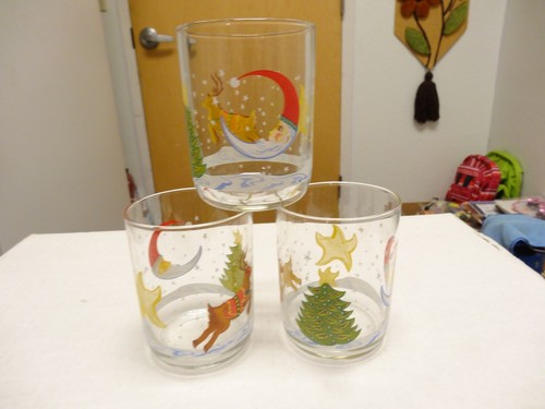 3 VASOS DE NAVIDAD LIBBEY ON THE ROCKS RENO ÁRBOL DE NAVIDAD SANTA LUNA ESTRELLA - Imagen 3 de 4