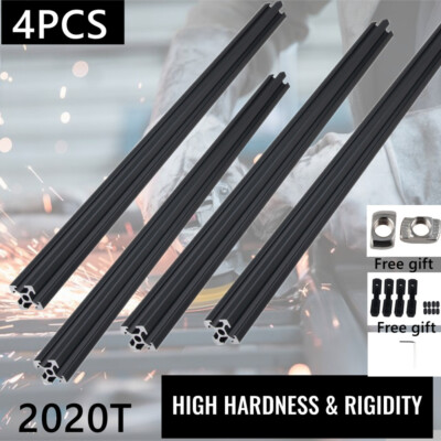 4Pcs T-Slot Aluminum Extrusion Profile 2020 20x20mm Nut6 Black Linear Rail