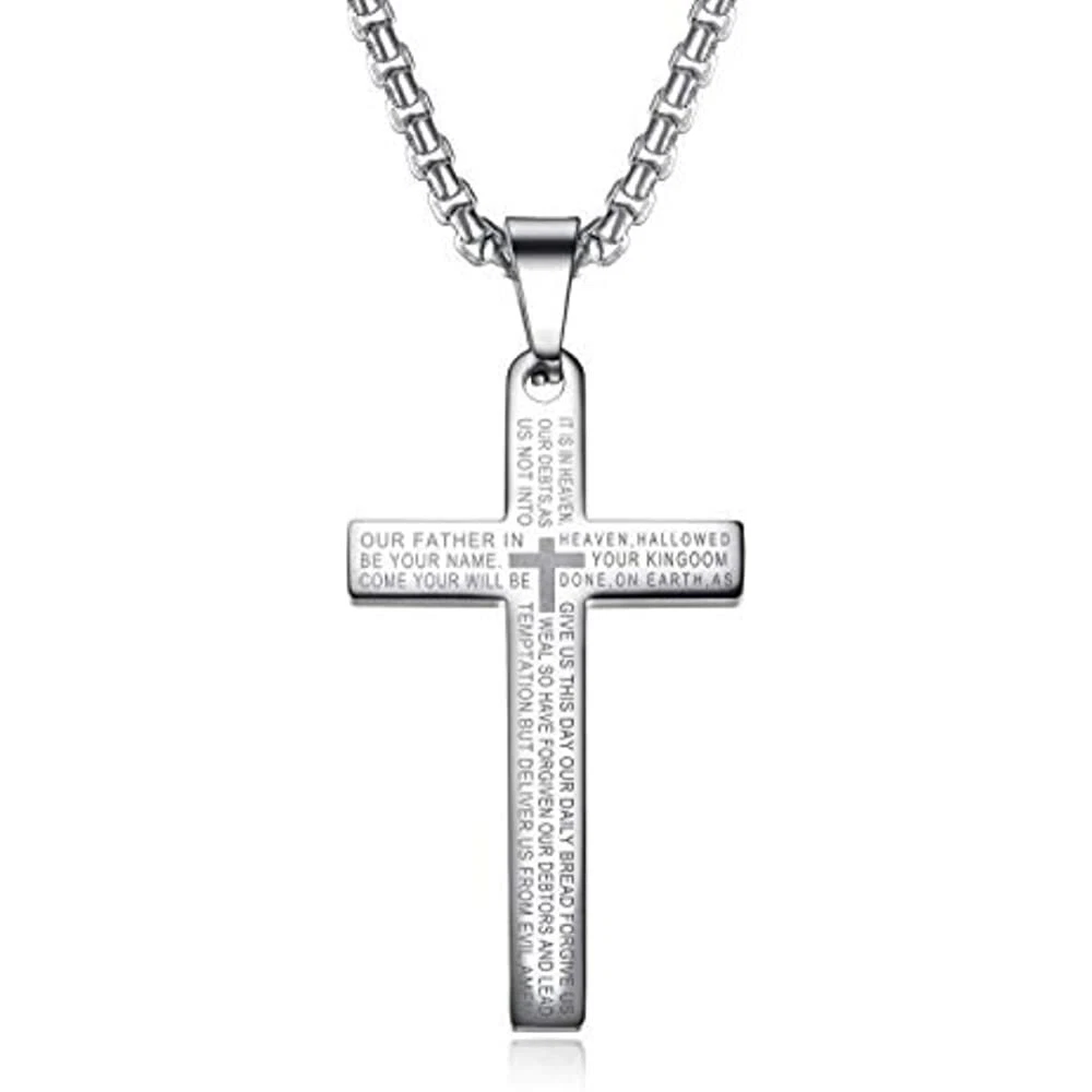 Buy P. BLAKE Stainless Steel Dog Tag Cross Necklace for Men Boys Lord's  Prayer/Bible Verse Pendant with Wheat Chain 24 Inches, Stainless Steel, No  Gemstone at Amazon.in