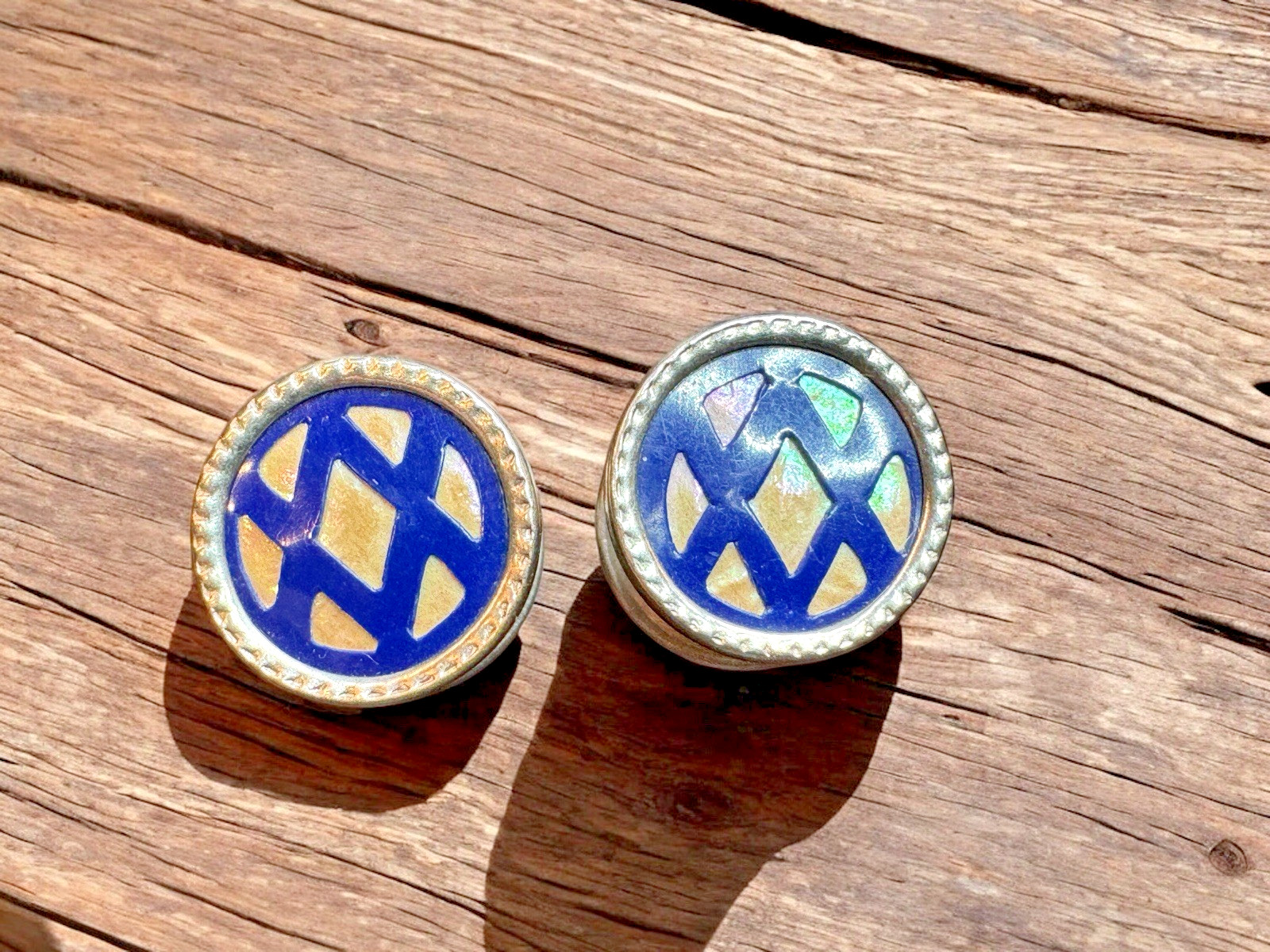 1920s Art Deco Blue Enamel Snap Cufflinks Silver … - image 2