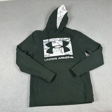 Under Armour Hoodie Mens Small Green Cotton Coldgear Logo Pockets Long Sleeve