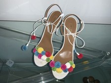 aquazzura Pom Pom White Sandals 40.5