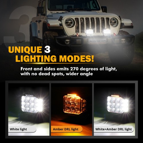 AUXBEAM 5" 168W LED Work Light Bar Amber DRL Cube Spot Pods For Jeep Chevy Ford - Picture 7 of 12