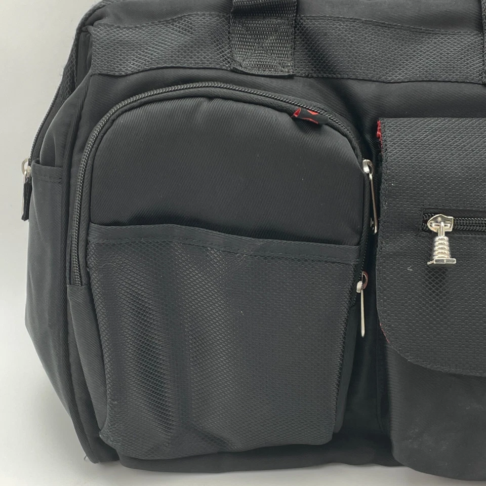 FISHER PRICE Bolsa de Pañales Mensajero Negra Forro Rojo Bolsillo Cambiador 16x12 Foto 2 de 4