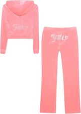 Juicy Couture Women's Bling Velour Tracksuit Strawberry Ice Size L