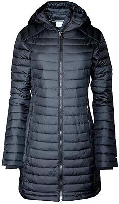Columbia Women's White Out Mid Omni Heat Long Hooded Light Jacket Coat Puffer L