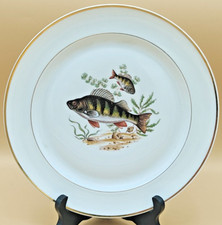 Assiette plate décor pêche poissons eau douce porcelaine Limoges Union Limousine