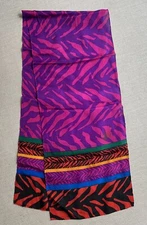Vintage 100% Silk Scarf, 10.5”x56”, 1980’s Hand Rolled Edges. Vibrant Colors!