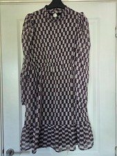 GDG ACTUEL PINK WHITE BLACK SHEER GEO PRINT LONG SLEEVE FLOATY SHIFT TEA DRESS M