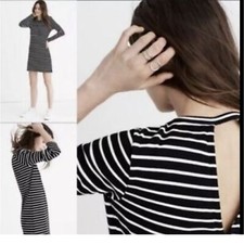 New Madewell Black Striped Keyhole Quality heavyh cotton Dress M OLDSTOCK