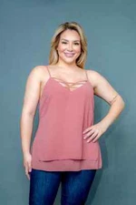 Womens Plus Size Mauve Pink Tank Top 3XL Strappy Neckline Layered 