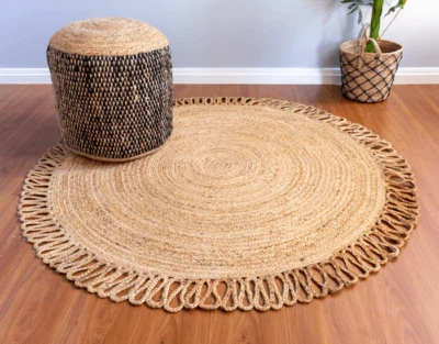 Teppich 100% Jute Handgefertigt Geflochten Rund Teppich Wohndeko Modern Vorle... - Bild 1 von 4