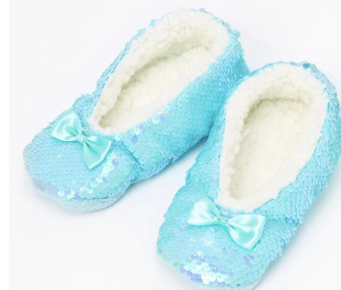 Claire s Club Plush Sequin Slippers in Blue Size Small Medium New