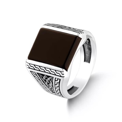 Schwarzer Onyx Natürlicher Edelstein 925 Silber Herrenring 925 Sterling Silber