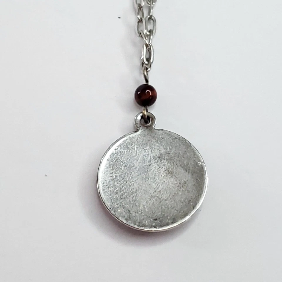 Colar de prata elos florestais pingente árvore da vida esmalte marrom círculo boho - Imagem 2 de 3