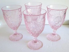 4 NORITAKE ARBOR PINK ICED TEA GLASSES EMBOSSED GRAPES LEAVES - 2 SETS AVAILABLE