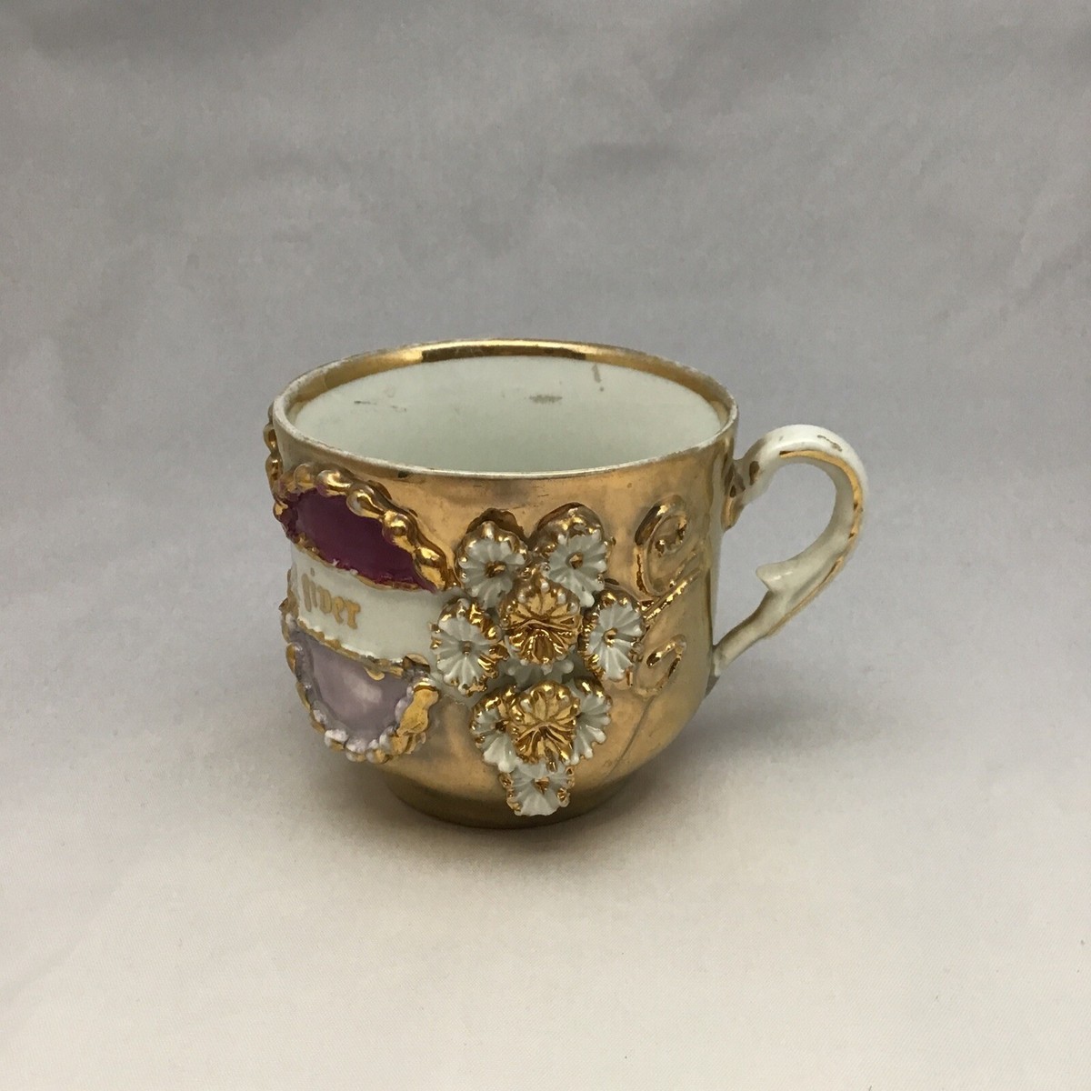 VTG German Teacup & Saucer Marked Love The Giver Gold Inscription