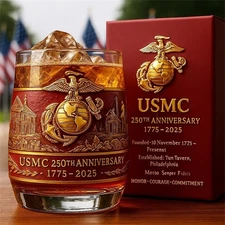 USMC 250th Anniversary 1775-2025 Whiskey Glass Cup New