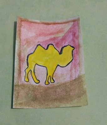 ACEO art card Original Art Painting ATC Collectible  camel