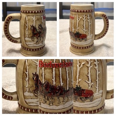 Very Rare Vintage 1981 Budweiser Holiday Beer Stein Snowy Woodlands Clydesdale