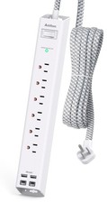 Power Strip Surge Protector with USB C - Flat Plug Extension Cord 5 FT, White