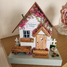 Handmade Wooden  Pretty Cottage  ' Pink Blossom Cottage' Ornament.  