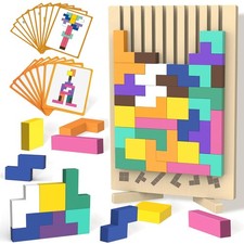 Wooden Block Puzzle Montessori Toys, Colorful Stacking Game Brain Teaser Puzz...